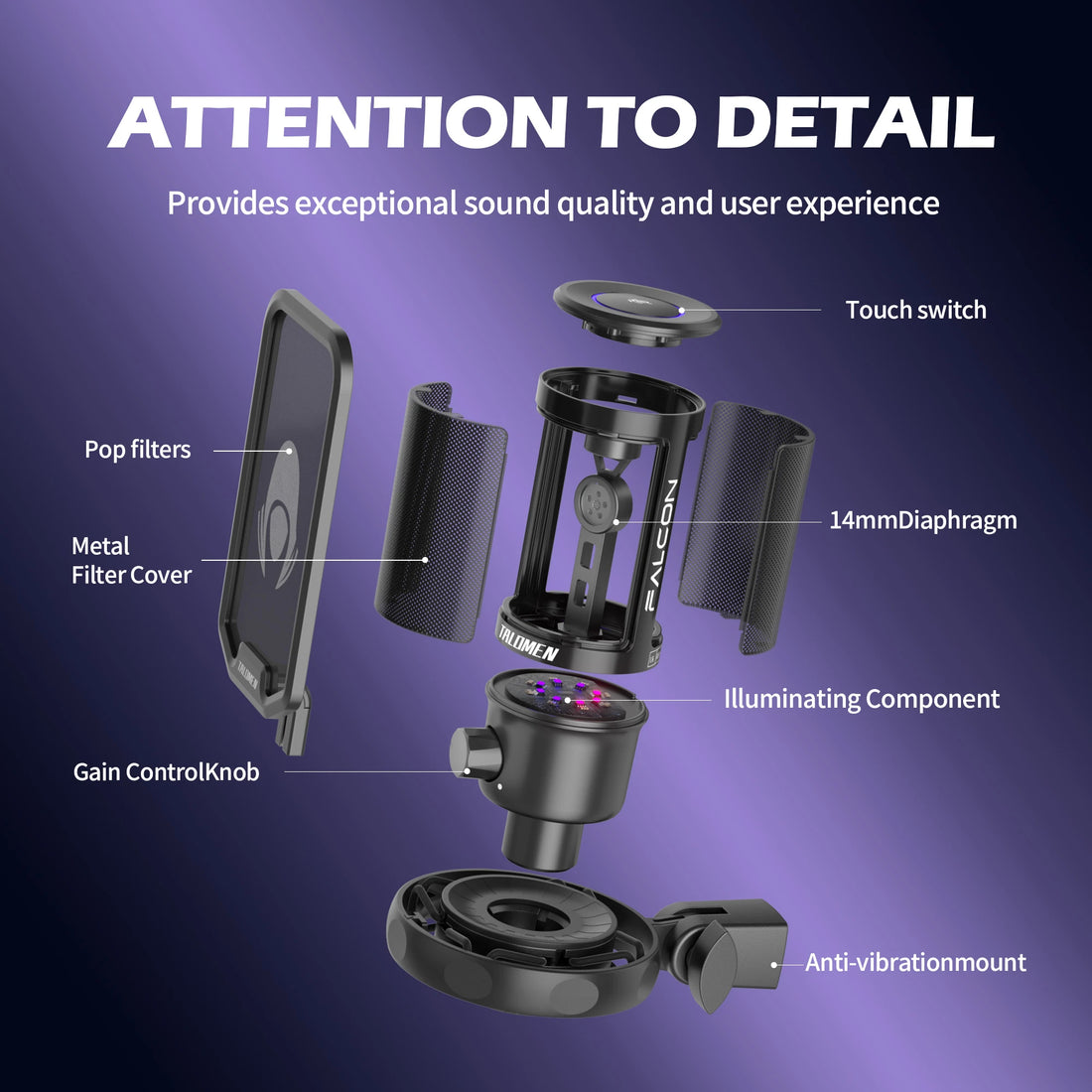 Talomen Falcon Stand | USB Gaming Microphone with Boom Arm