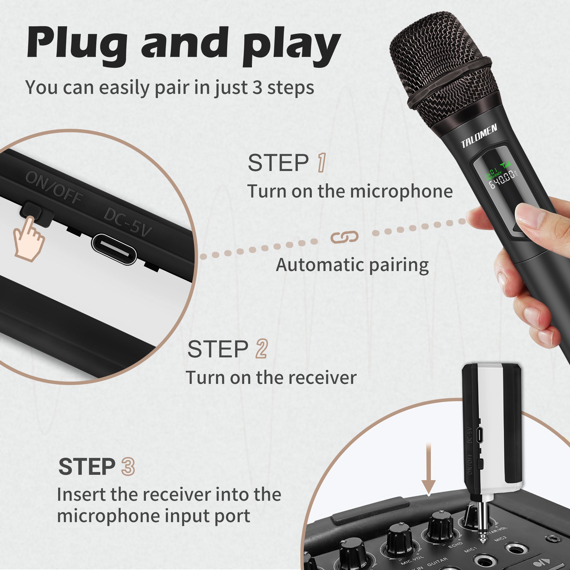 TALOMEN ワイヤレスマイクシステム 受信機+マイク4本 K604-WSGB Amazon.co.jp: TALOMEN ワイヤレスマイクシステム 4 つの手持ち